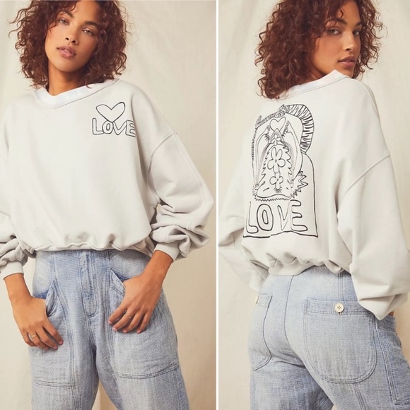 Free People Tops - Free People Feel The Love gray multicolor tie dye collar boho pullover